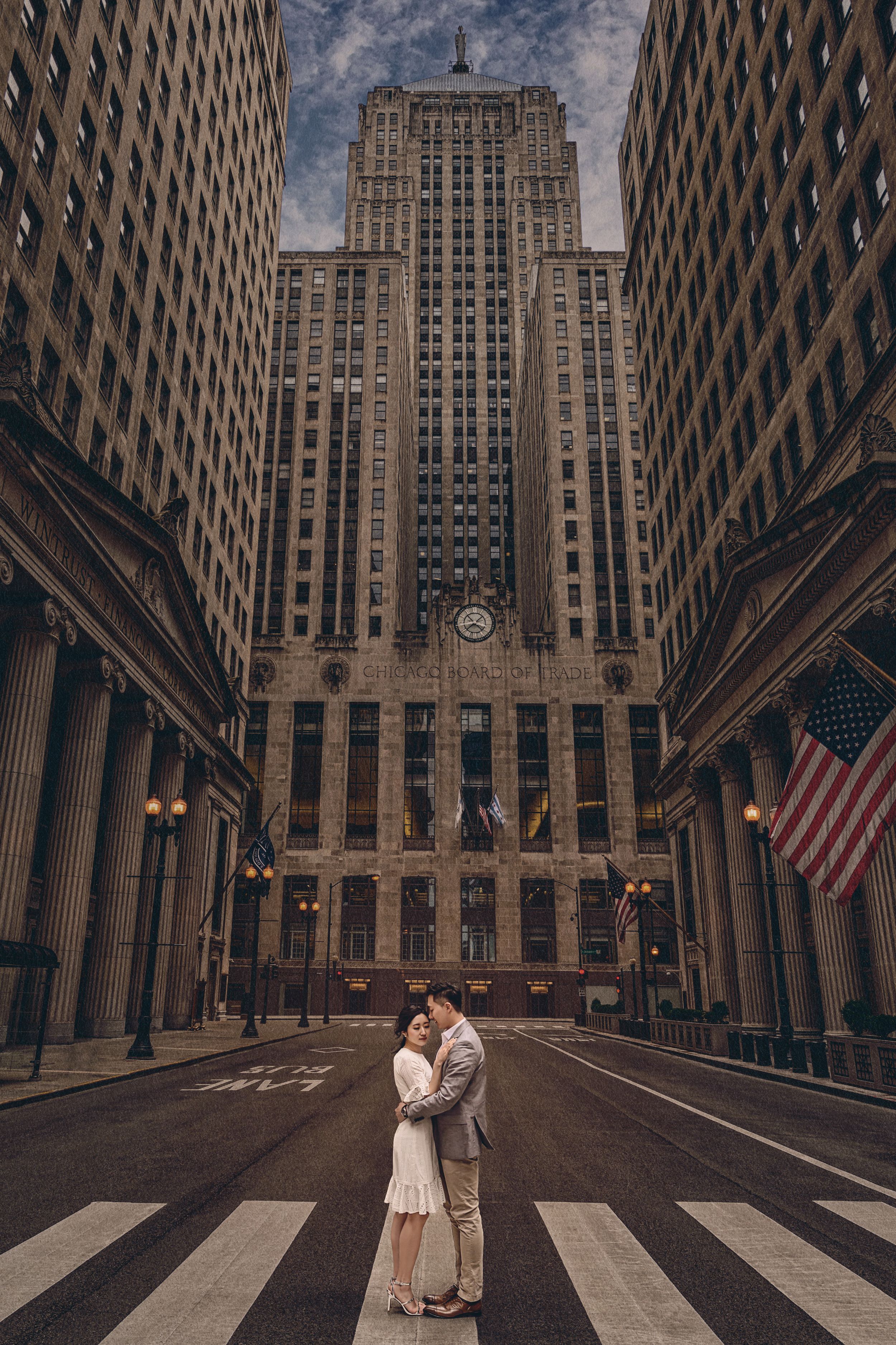 Christine and Edward against the Chicago skyline
